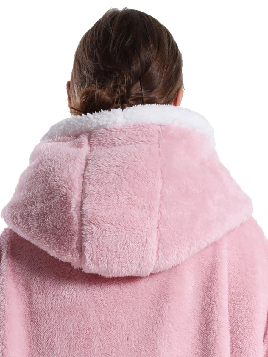 Women Plush Fleece Blanket Men Warm Thick Hoodies Adult Giant TV Blanlets with Sleeves Super Long Cold-proof Homewear Pajamas Pi-Mart