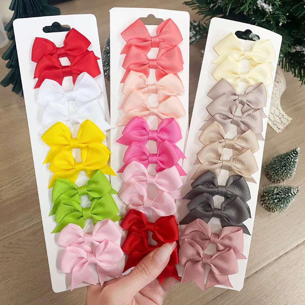 10Pcs/Set Solid Color Kids Bows Hair Clips for Baby Girls Handmade Ribbon Bowknot Hairpin Barrettes New Year Hair Accessories Pi-Mart