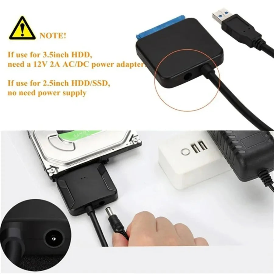 USB 3.0 Adapter Cable for 2.5" 3.5" HDD SSD Hard Drive 5Gbps External Converter with 12V Power Adapter USB 3.0 to SATA Converter Pi-Mart