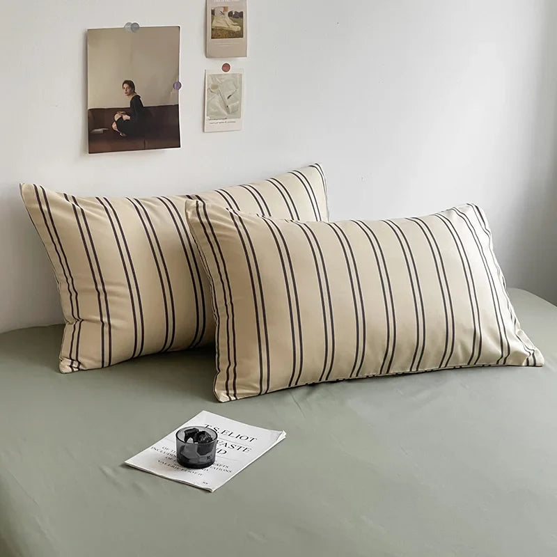 Stripe Bedding Comforter Set with Pillowcase bed sheet Single Full Size Bed Linen Duvet Cover Set Queen/King Double Single Bed LadyShow.Store