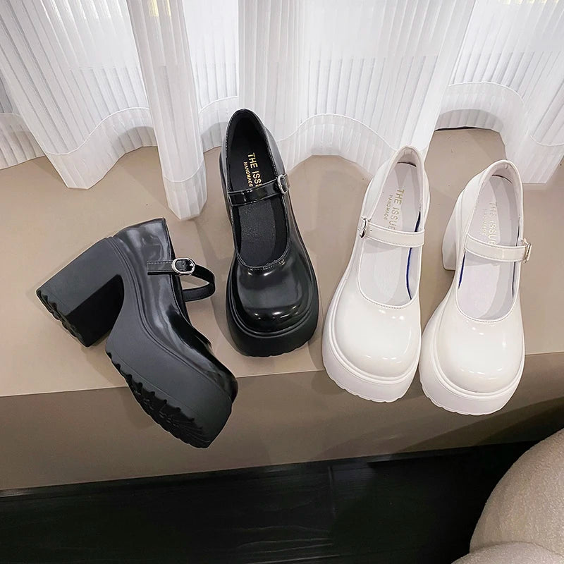 Black Super High Heels Mary Jane Shoes Women 2026 Goth Chunky Platform Pumps Woman Plus Size Ankle Buckle Party Lolita Shoes 42 Pi-Mart