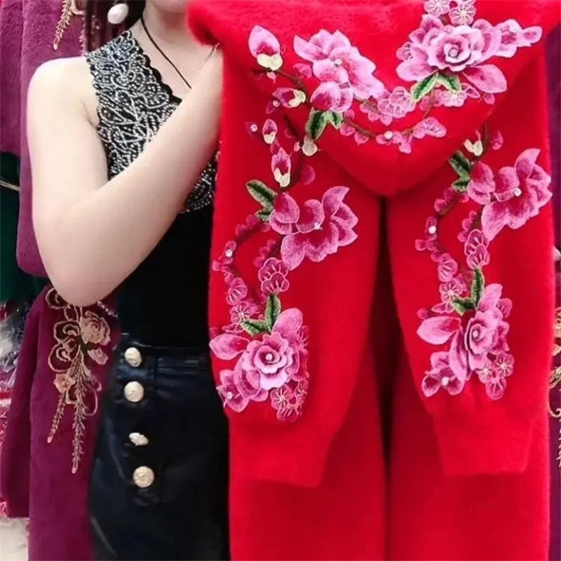 Autumn Winter New 2026 Women Imitation Mink Velvet Jacket Middle Aged Mother Hooded Loose Casual Warm Knitted  Cardigan Female Pi-Mart