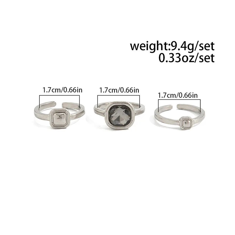 Fashion Grey Crystal Geometric Ring Women Design Silver Color Square Finger Rings Asymmetrical Zircon Daily Wear Jewelry Gifts Pi-Mart