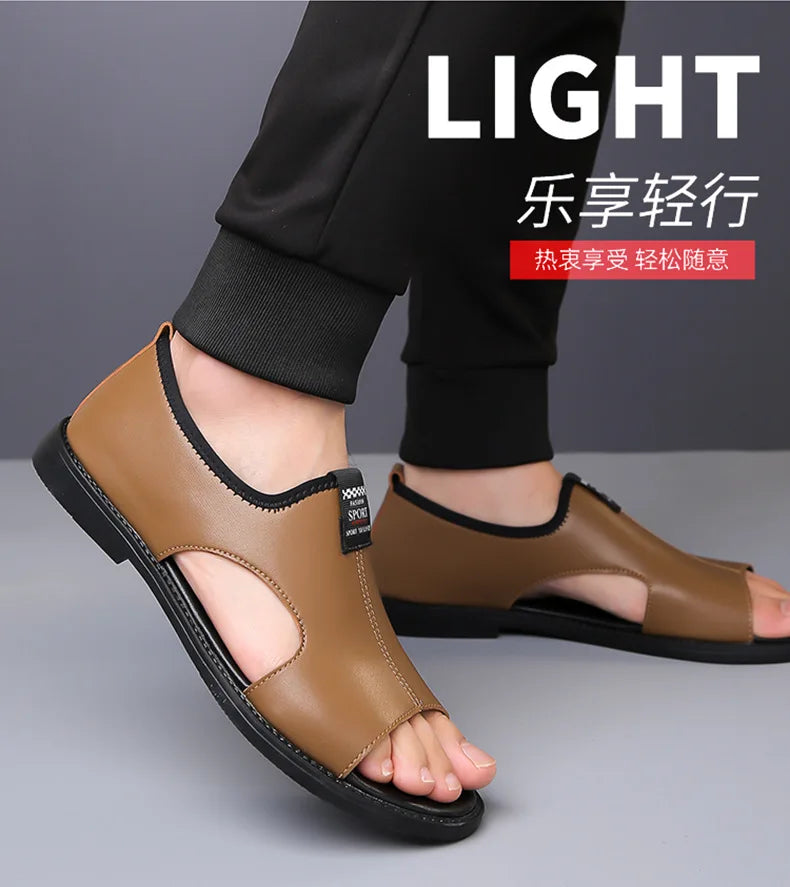 Brand Man Sandals Designer Fashion Leather Casual for Men Summer Comfortable Beach Slippers Outdoor Non-slip Men Sandalias 2026 Pi-Mart