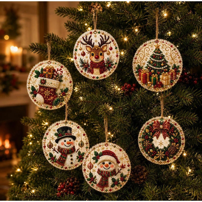 Christmas Diamond Painting Kit DIy Christmas Wooden Ornaments Xmas Snowman Reindeer Hanging Decor Relaxing Project Holiday Gifts Pi-Mart