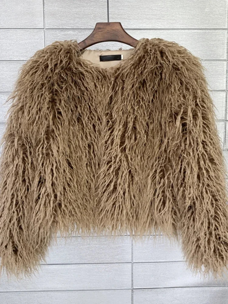 Colorful Warm Faux Women Fur Coat  Black White Pink Plush Coat Female Jacket Fur Autumn Winter Shaggy Outerwear High Street 2025 LadyShow.Store