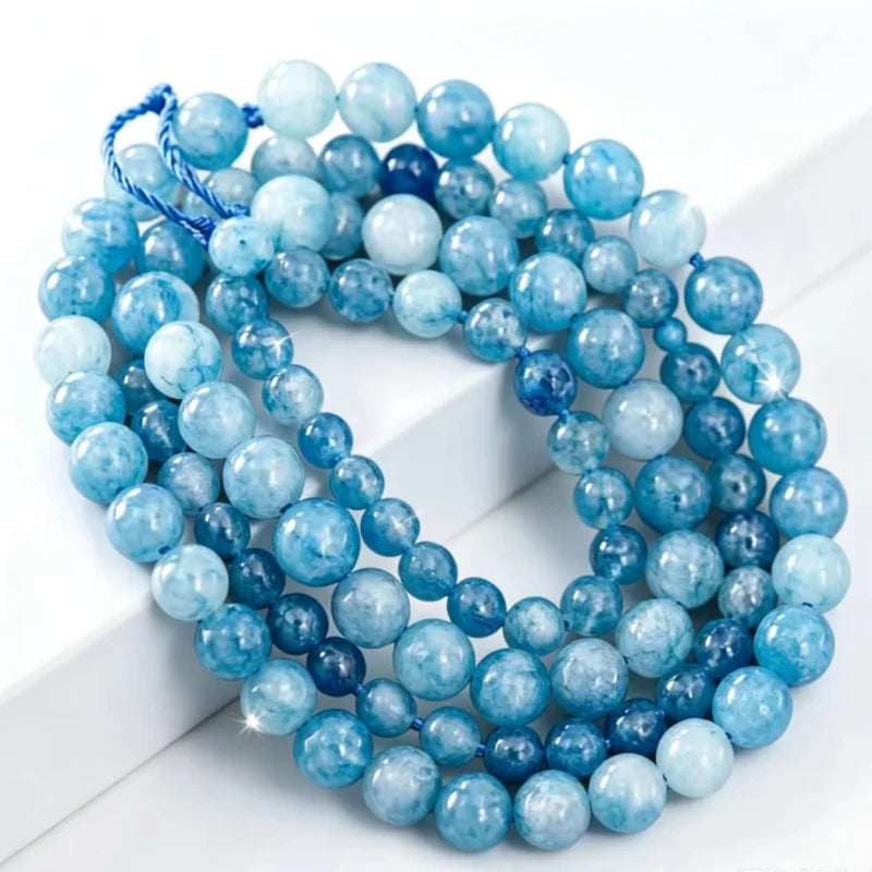 Natural Aquamarines Stone Beads Blue Round Gemstone Bead for DIY Bracelet Necklace Charms Jewelry Making Beaded Accessories Pi-Mart
