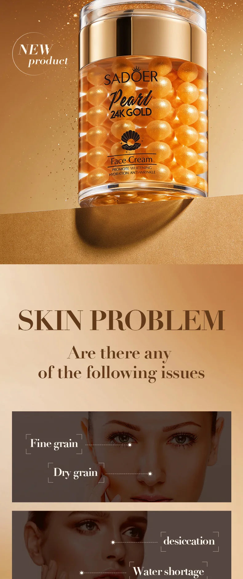 SADOER 24K Golden Pearl Collagen Face Cream Moisturizing Brightening Hydrating Firming Facial Cream Face Skin Care Products Pi-Mart