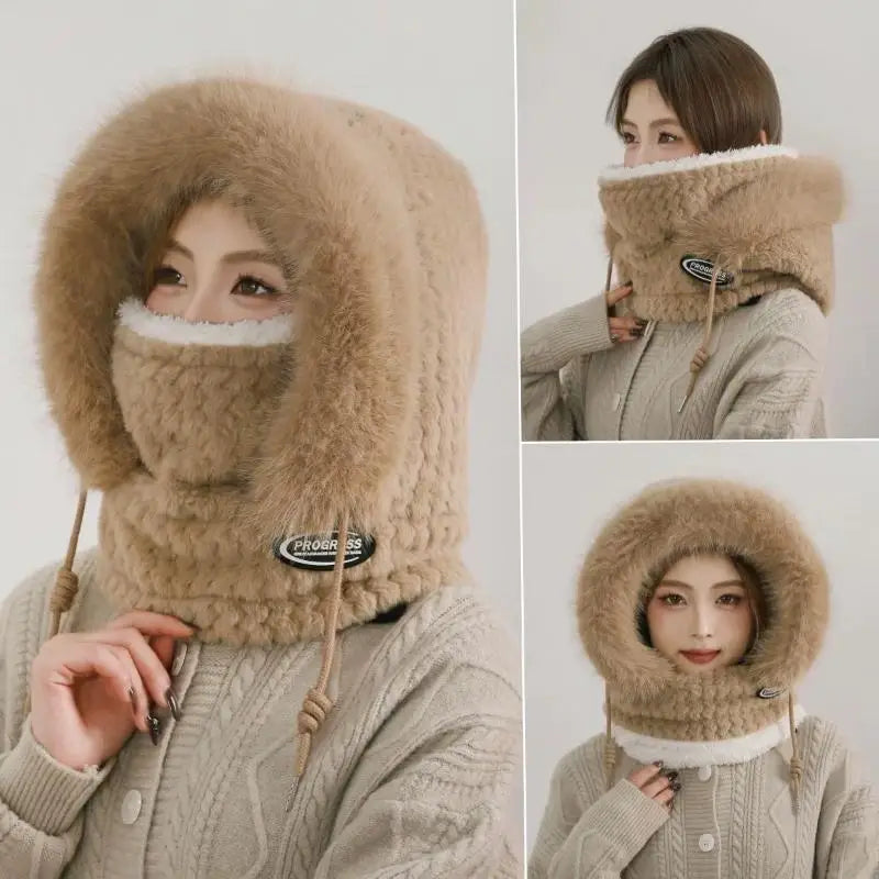 Simple Solid Color Cycling Windproof Cap Thickened Neck Warmer Ear Protection Hat Keep Warm Windproof Winter Hat Scarf Set Pi-Mart
