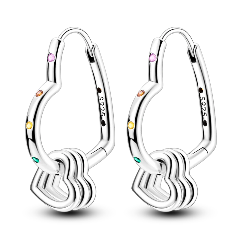 Genuine 925 Sterling Silver Love Feather Earrings Fit Original Charms Hoop For Women Girls Stud Earring Fine Jewelry Gifts Pi-Mart