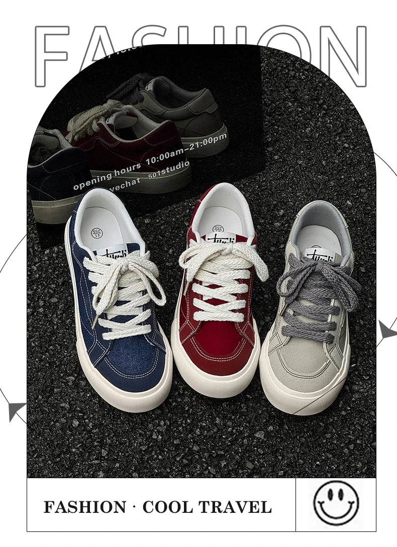 Mens Cowboy canvas Shoes Breathable Trend Mens board Shoes Thick Sole Trend Comfortable student Skateboard Trainers Footwear Pi-Mart