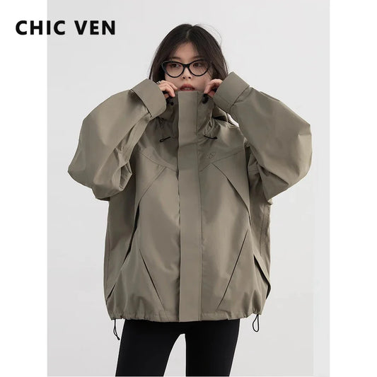CHIC VEN Women Jacket Loose Solid Outdoor Jackets Casual Sports Hooded Short Coat Windproof Female Clothing Autumn Winter 2024 LadyShow.Store