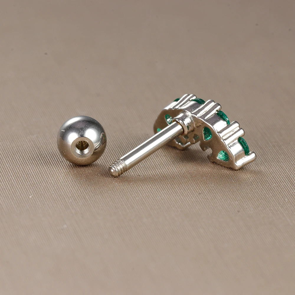 2PC Stainless Steel Little Stud Earring for Women Tiny Green Crystal Zirconia Cartilage Helix Tragus Piercing Earrings Jewelry Pi-Mart