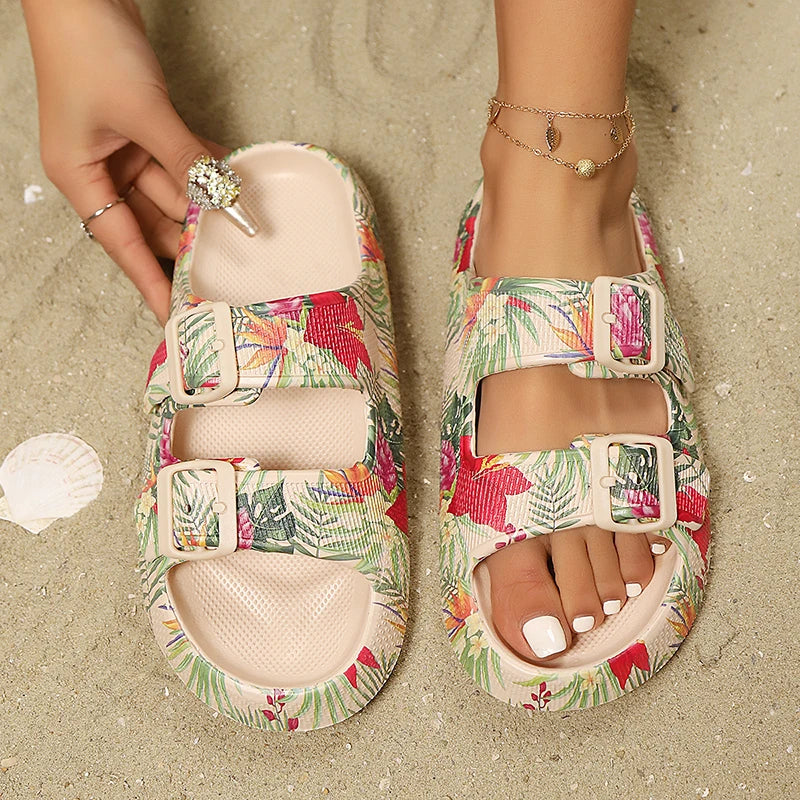 Summer Leopard Print Beach Slippers Women Plus Size Couple Non Slip Platform Sandals Woman Eva Soft Sole Cloud Slippers Female LadyShow.Store