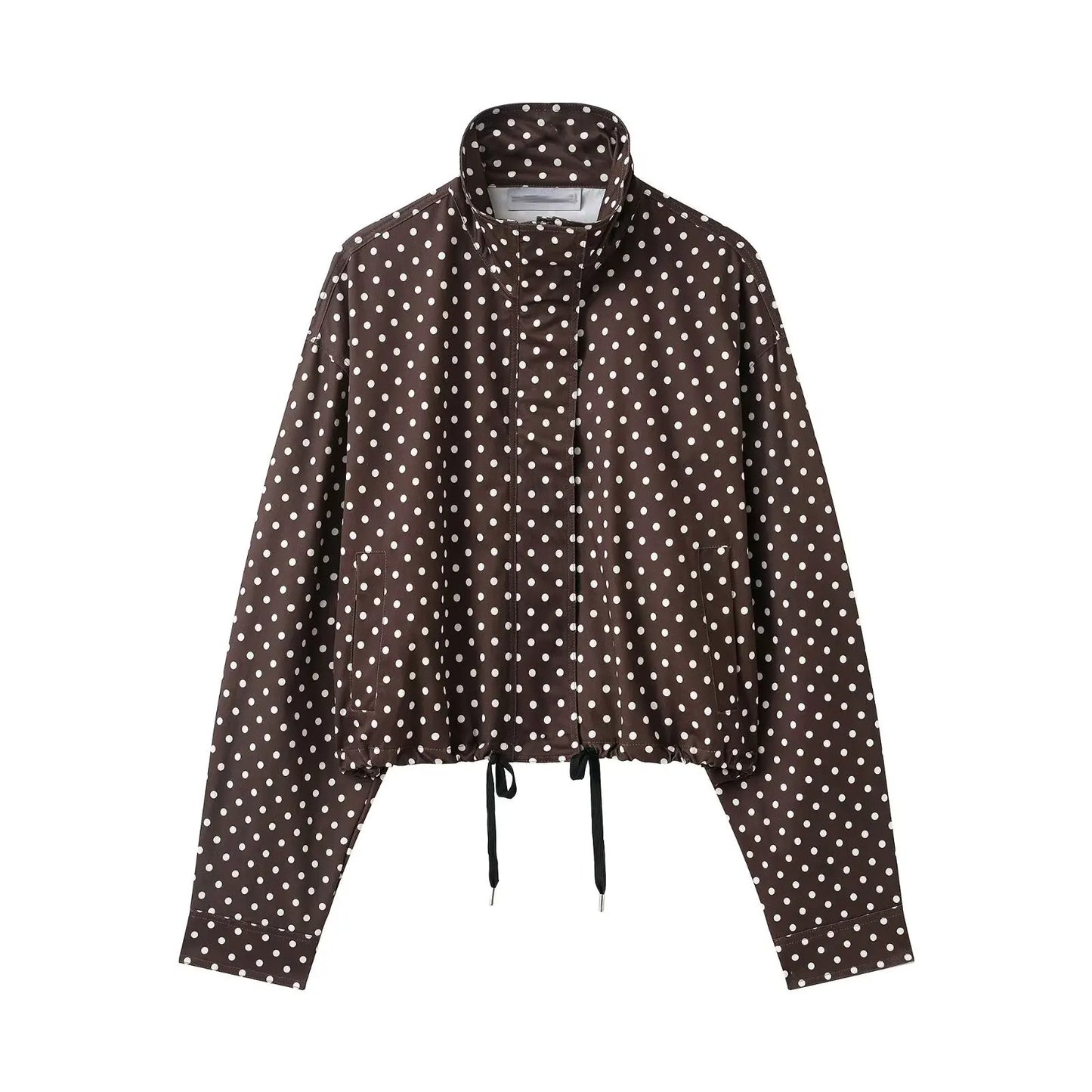 HH Women Elegant Fashion Polka Dot Pink Jacket Single Breasted High Collar Drawstring Coat Spring Lady Trend Street Outwear LadyShow.Store