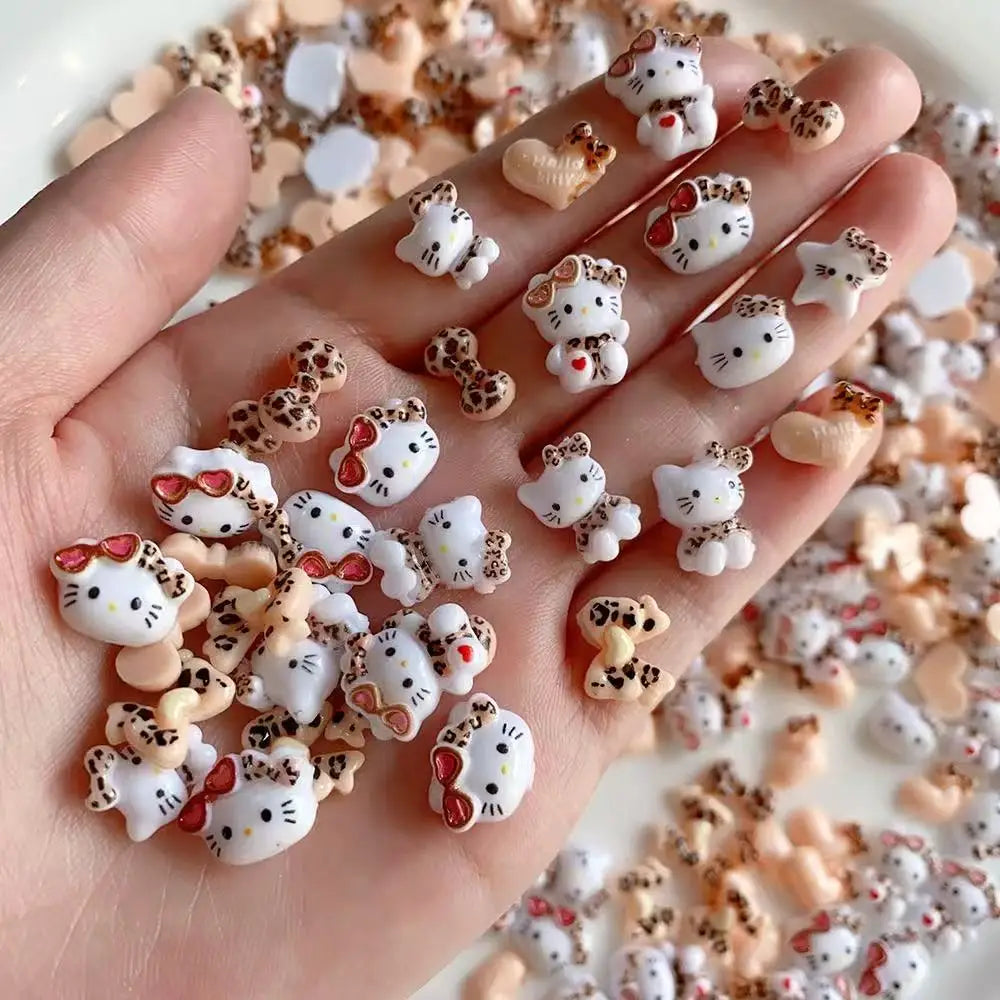 120PCS Box Mixed Hello Kitty 3D Nail Charms Cute Cartoon Resin Ornaments Kawaii DIY Nail Art Manicure Decor Accessories Pi-Mart