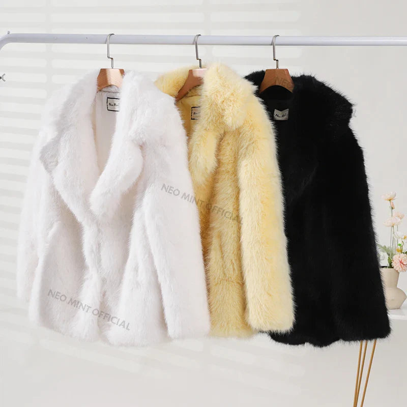 Neo Mint Women Winter 2024 High Quality Luxury Faux Fur Coat Thicken Warm Overcoat Outerwear Hot Girls Solid Long Fox Fur Jacket LadyShow.Store
