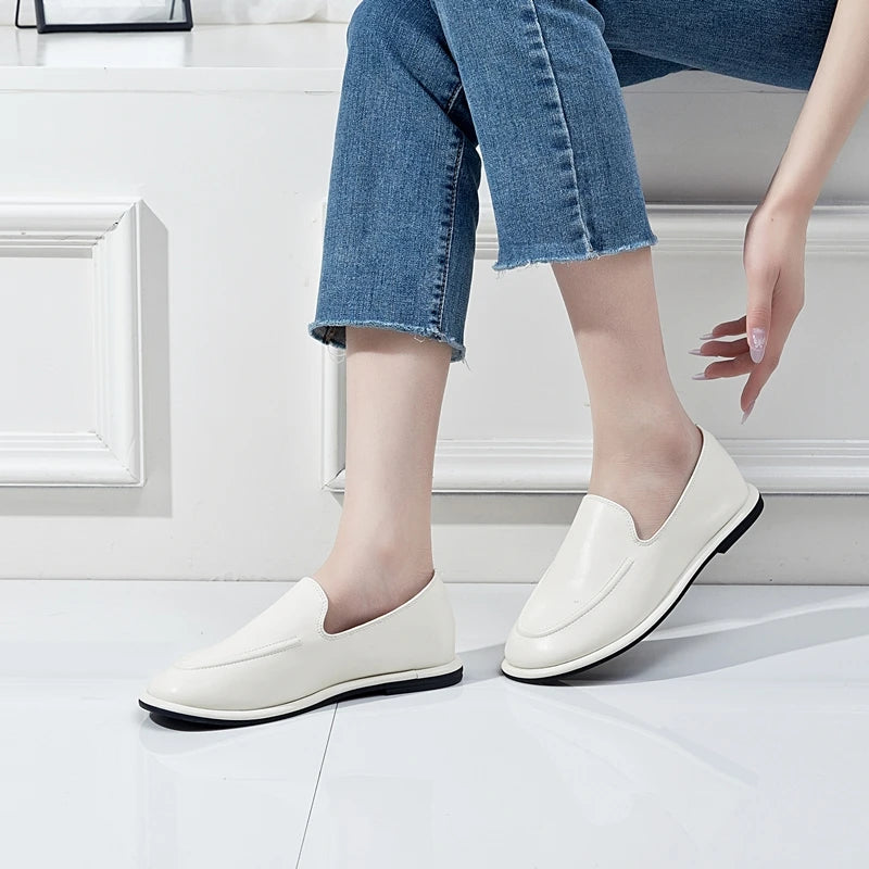 AIYUQI Loafers Women 2026 New Spring Round Toe One Foot Slip-on Shoes Women Genuine Leather Soft Flats Shoes Women Pi-Mart