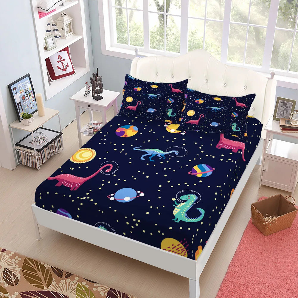 Jurassic Dinosaurs Children Fitted Sheet Set King Queen Double Full Size Bed Linen Set LadyShow.Store