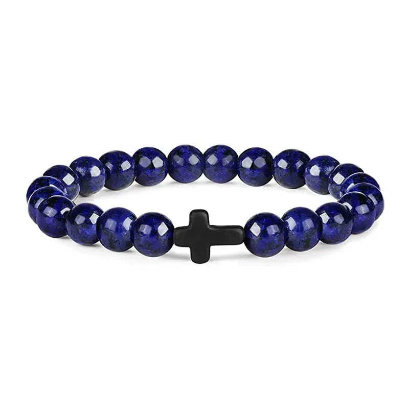 Prayer Men Natural Stone Wood Beads Rosary Hematite Cross Bracelets Onyx Meditation Bracelet Women Yoga Jewelry Homme Pulsera Pi-Mart