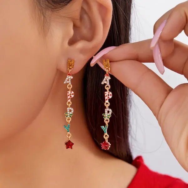 Creative Christmas Grandpa and Grandma Zircon Stud Earrings For Women White Pearl Crystal Snowman Elk Earring New Year Jewelry Pi-Mart