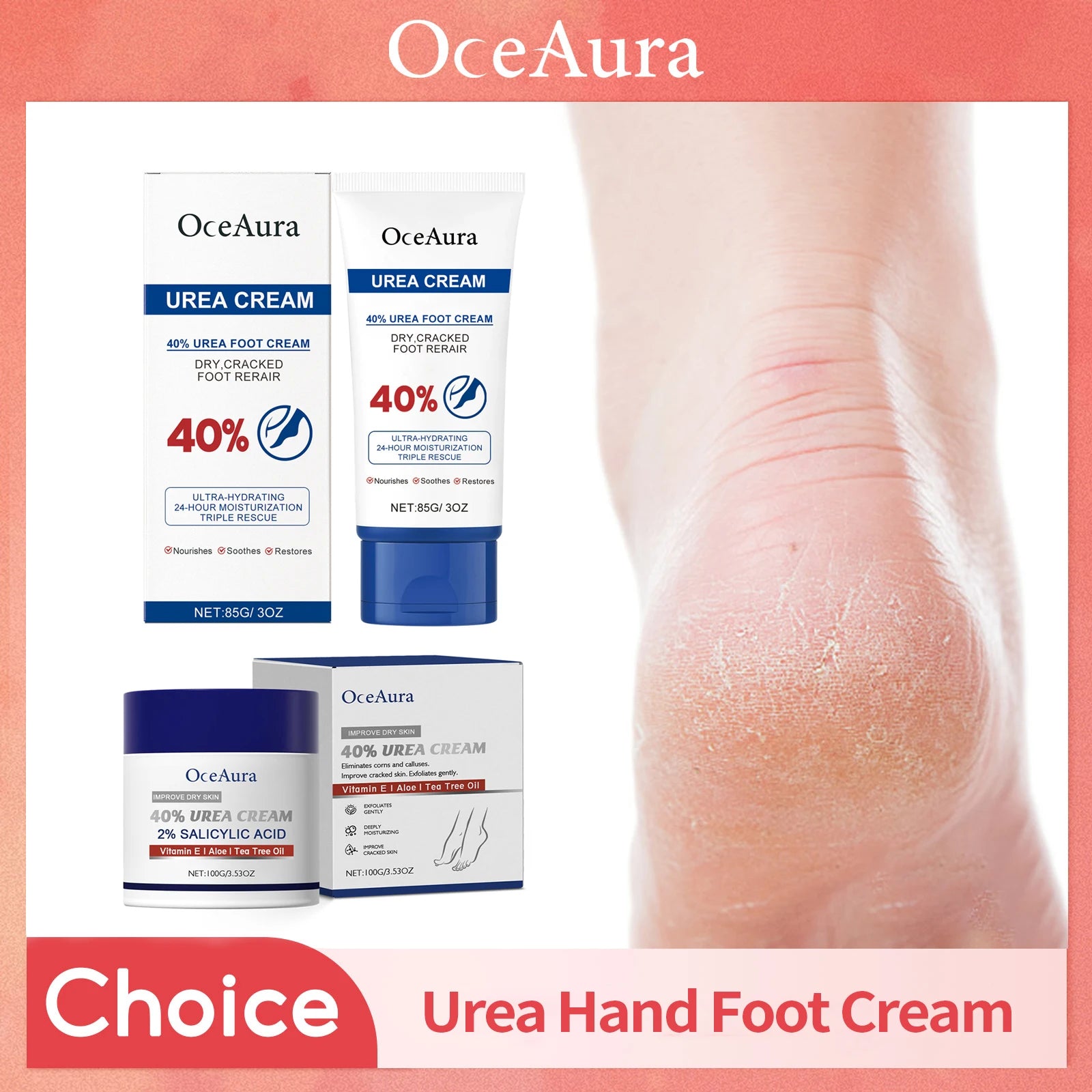 40% Urea Foot Cream Softening Dry Cracked Heels Deep Moisturizing Improve Roughness Remove Callus Exfoliation Foot Care Cream Pi-Mart