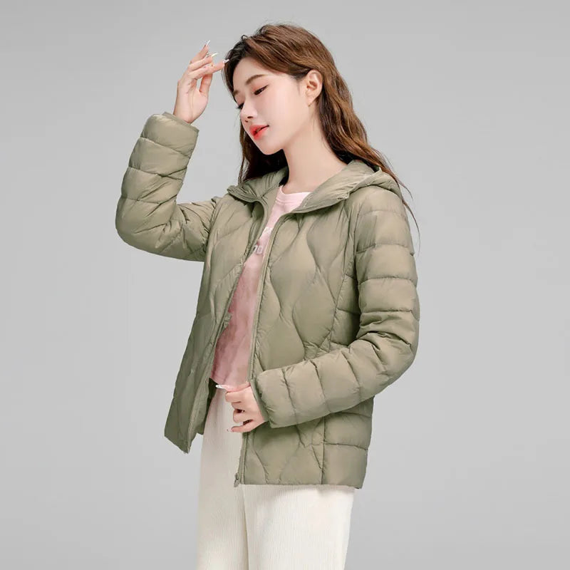 New Plus Size Lightweight Women Down Jacket Hooded White Duck Down Warm Thin Coat Korean Style Puffer Jacket Woman JK-092 LadyShow.Store