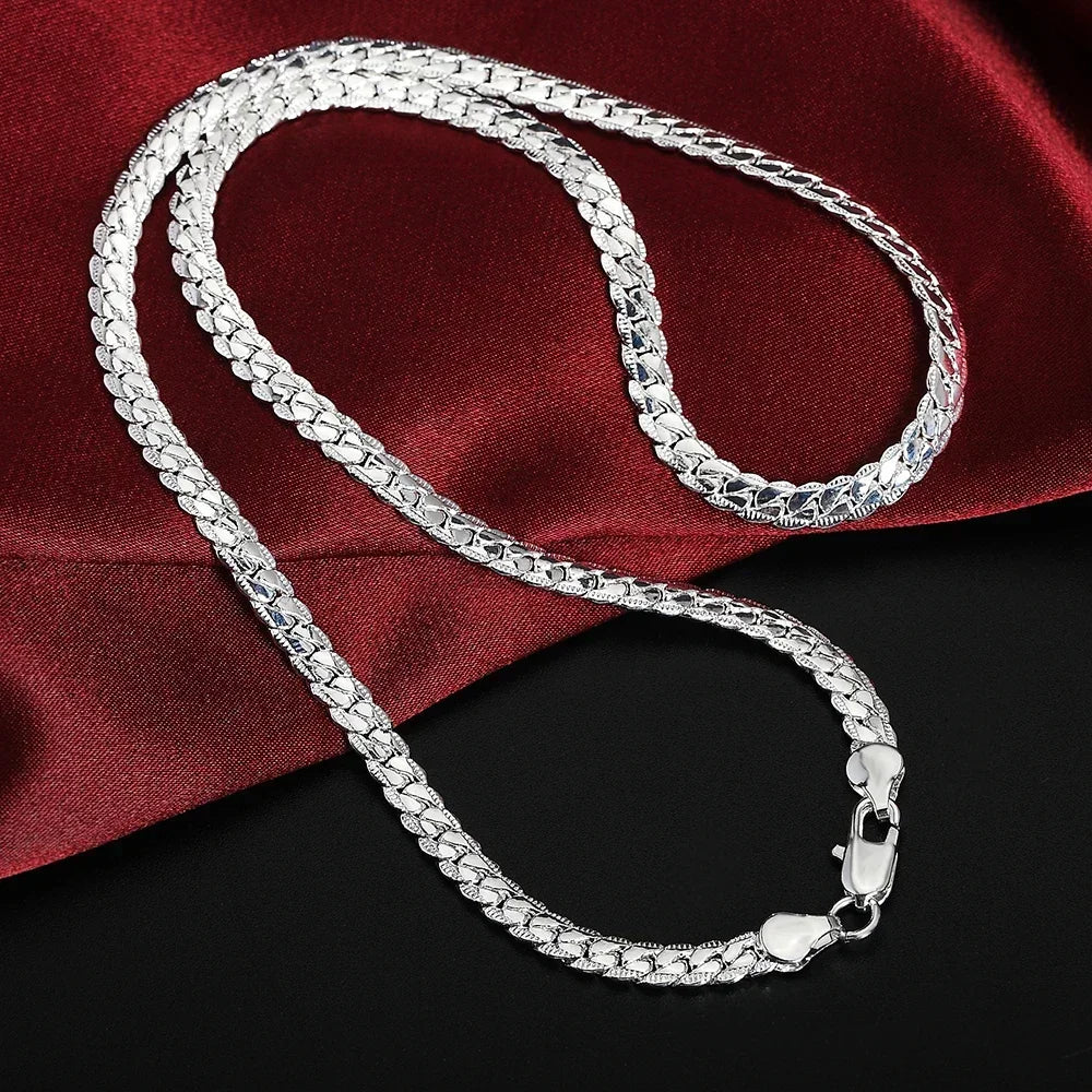 New 20-60cm Silver Color Plated Luxury Brand Design Noble 6mm Necklace Chain For Woman Men Fashion Wedding Engagement Jewelry Pi-Mart