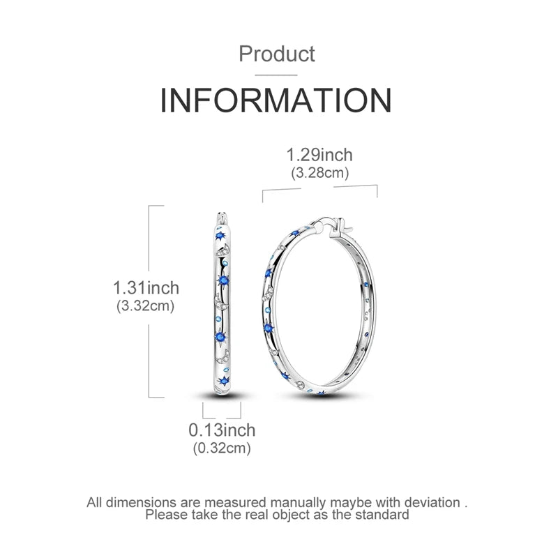 925 Sterling Silver Hoop Earring For Woman Night Sky Blue Purple Gemstone Original Earrings Fashion Jewelry Gift Pi-Mart