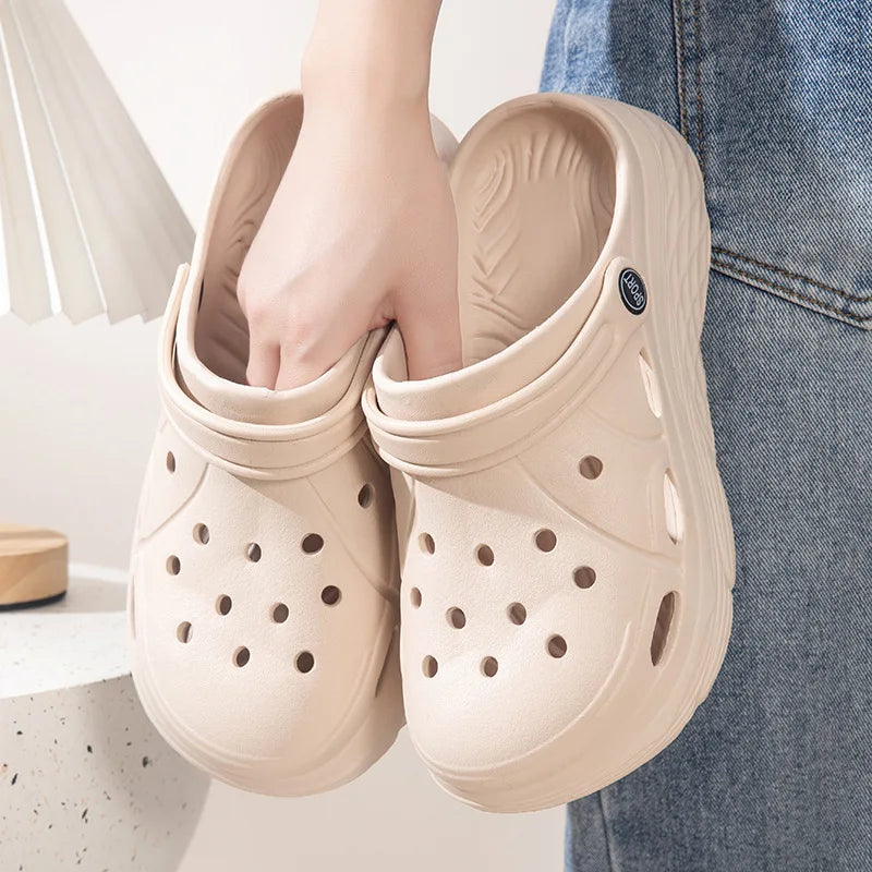 Women's Fashion Platform Sandals Summer 2025 Thick Sole Soft Eva Clogs Garden Shoes for Women Hollow Out Non Slip Beach Sandals Pi-Mart