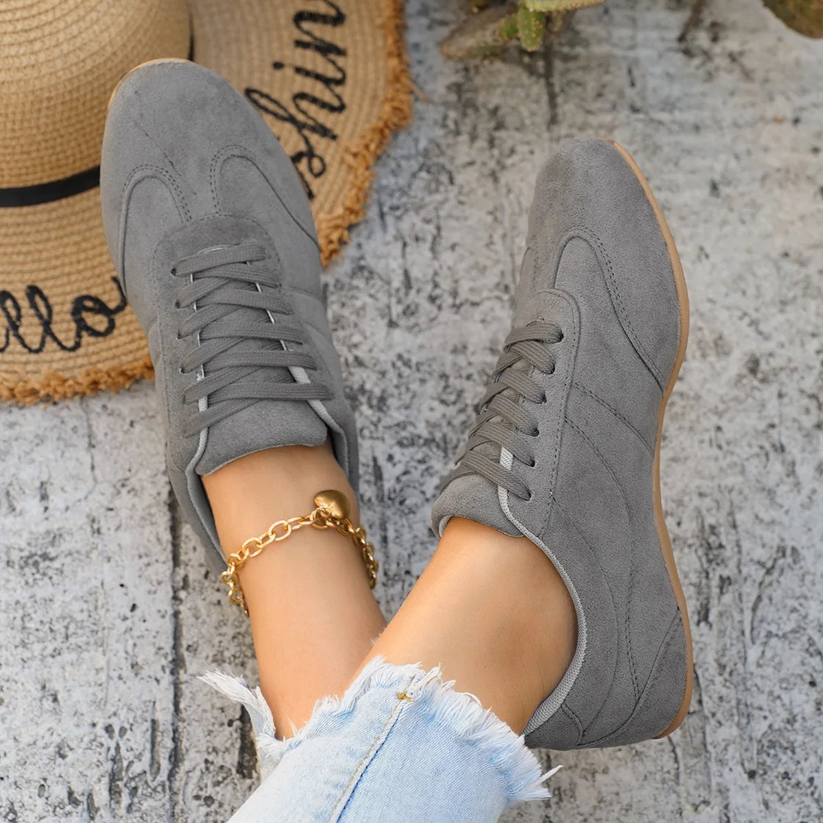 Women's Casual Flat-soled Non-slip Wear-resistant Sport Shoes Spring Autumn Round-toe Soft and Comfortable Women Single Shoes Pi-Mart