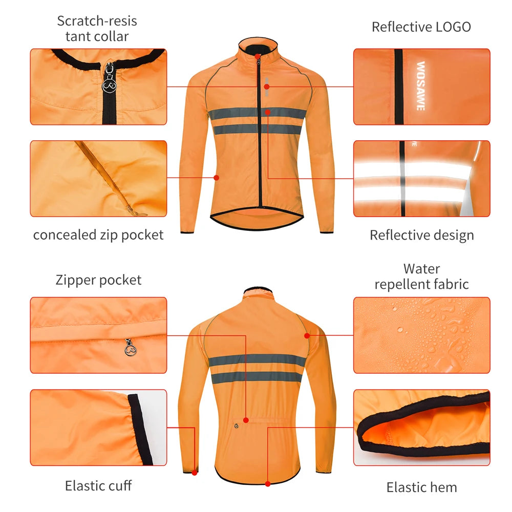 WOSAWE Men Cycling Windbreaker MTB Bicycle Long Sleeve Coat Water Resistant Outdoor Sport Jersey Bike Jacket Cycling Clothing Pi-Mart
