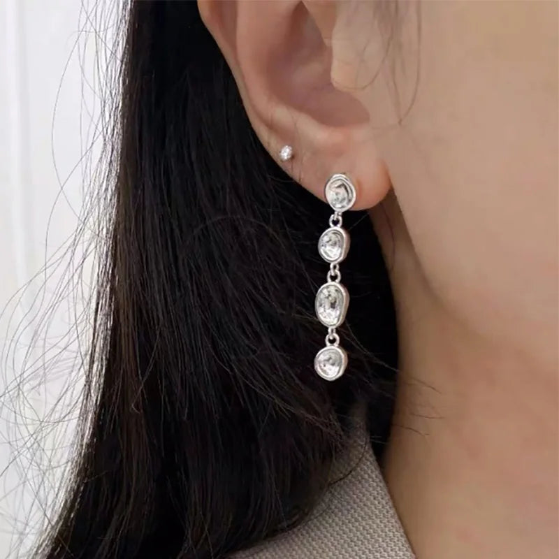 Foxanry Non-fading Silver Color Drop Earrings for Women Couples New Fashion Simple Chain Tassel Geometric Handmade Party Jewelry Pi-Mart