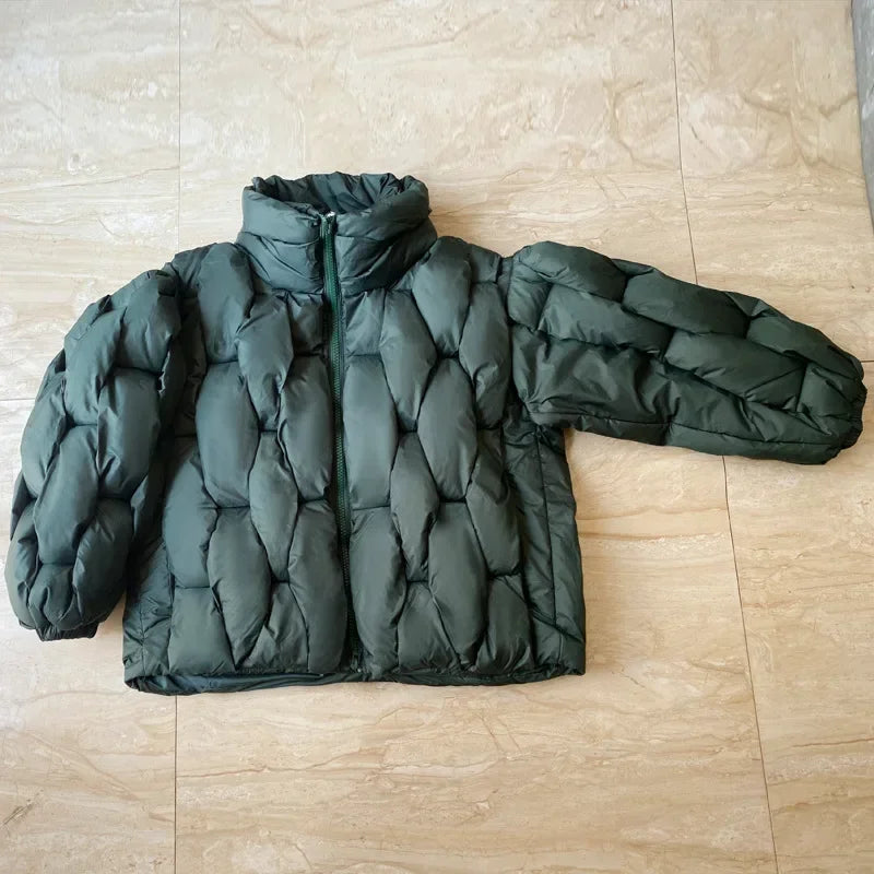 Loose Designer Winter Coat Women Down Jacket Fashion Oversized Couple Coats Weave Plaid Puffer Parkas Thicken Warm Chic Outwear LadyShow.Store
