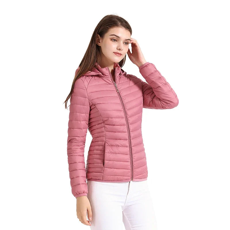 SANTELON Women Fashion Ultralight Padded Puffer Jacket Coat Lady Soild Lightweight Warm Outwear With Detachable Hood Storage Bag LadyShow.Store