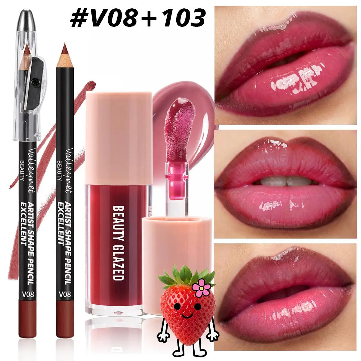 2Pcs/Set Precision Lip Kit Duo -Creamy Liner with Built-in Sharpener & Moisturizing Liquid Lipstick - Defined Contour Makeup Set Pi-Mart
