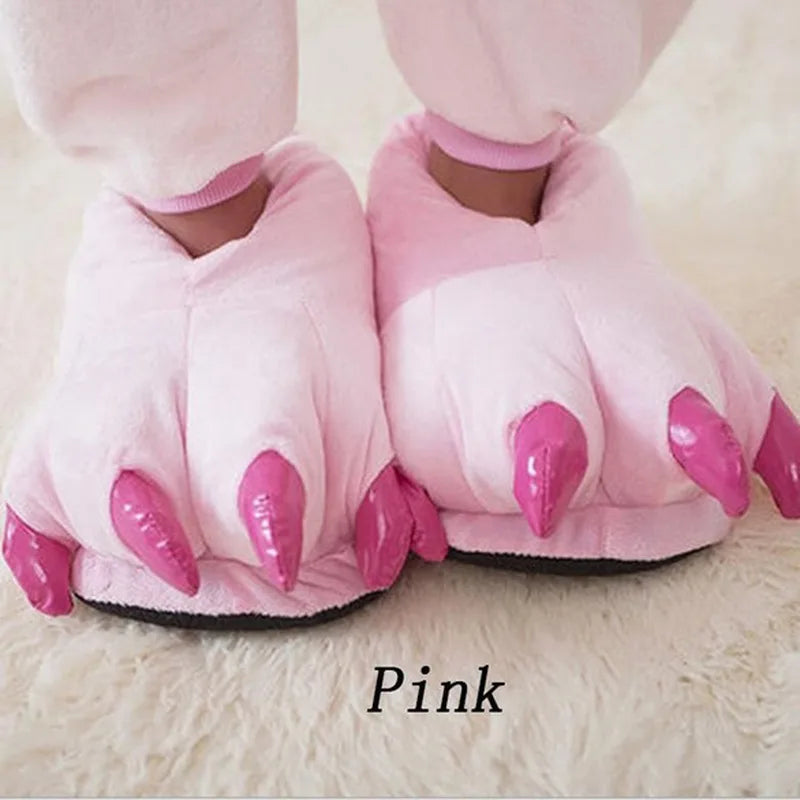 Winter Warm Soft Indoor Floor Slippers Women Men Shoes Paw Funny Animal Christmas Monster Dinosaur Claw Plush Home Random Lining LadyShow.Store