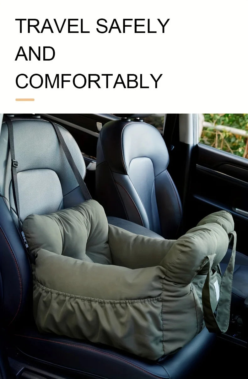 Dog Car Seat with Safety Belt - Non-Slip Pet Car Bed for Small Dogs, Washable Travel Carrier with Secure Straps for Safe Car Pi-Mart
