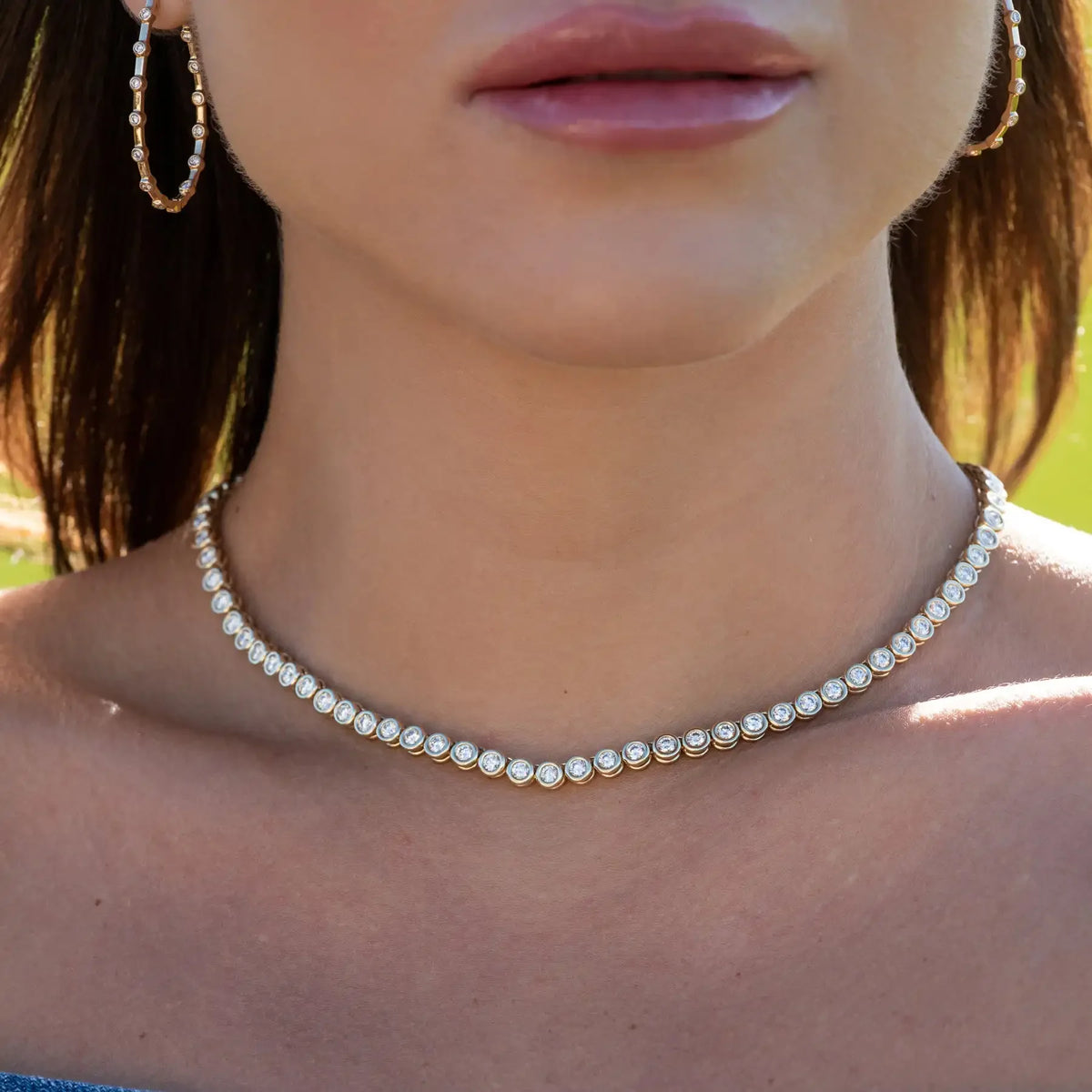 Geometric High Quality Fashion Women Jewelry Bezel Set Round Shaped Tennis Chain Bracelet Necklace Set Pi-Mart