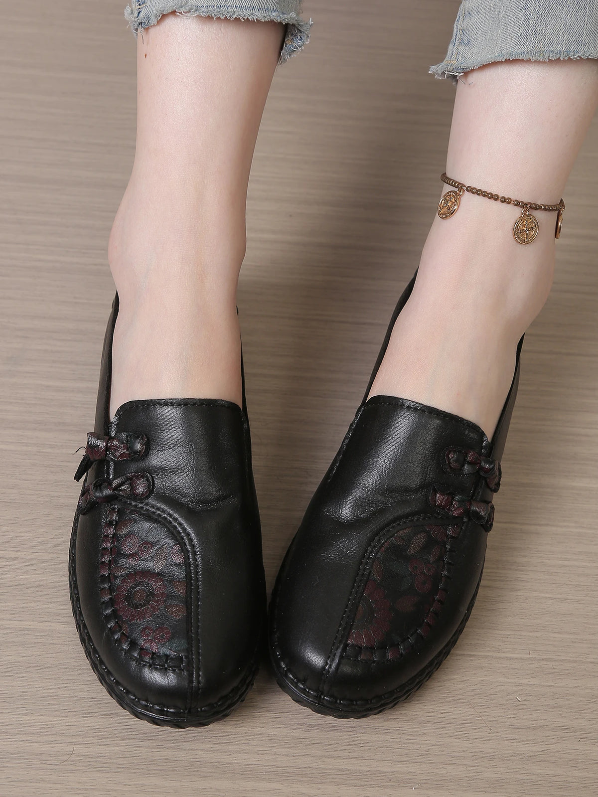 Women's Leather Flat Shoes, Spring and Autumn Women's Loafers, Single Classic Mom Shoes, Anti-Slip Comfortable and Free Shipping Pi-Mart