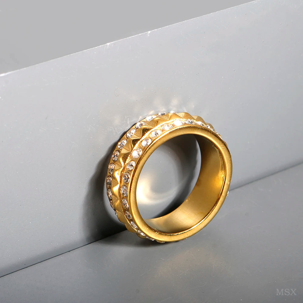 Stainless Steel Ring for Women Inlaid Zircon Rings Waterproof Romantic Fashion Jewelry Pi-Mart