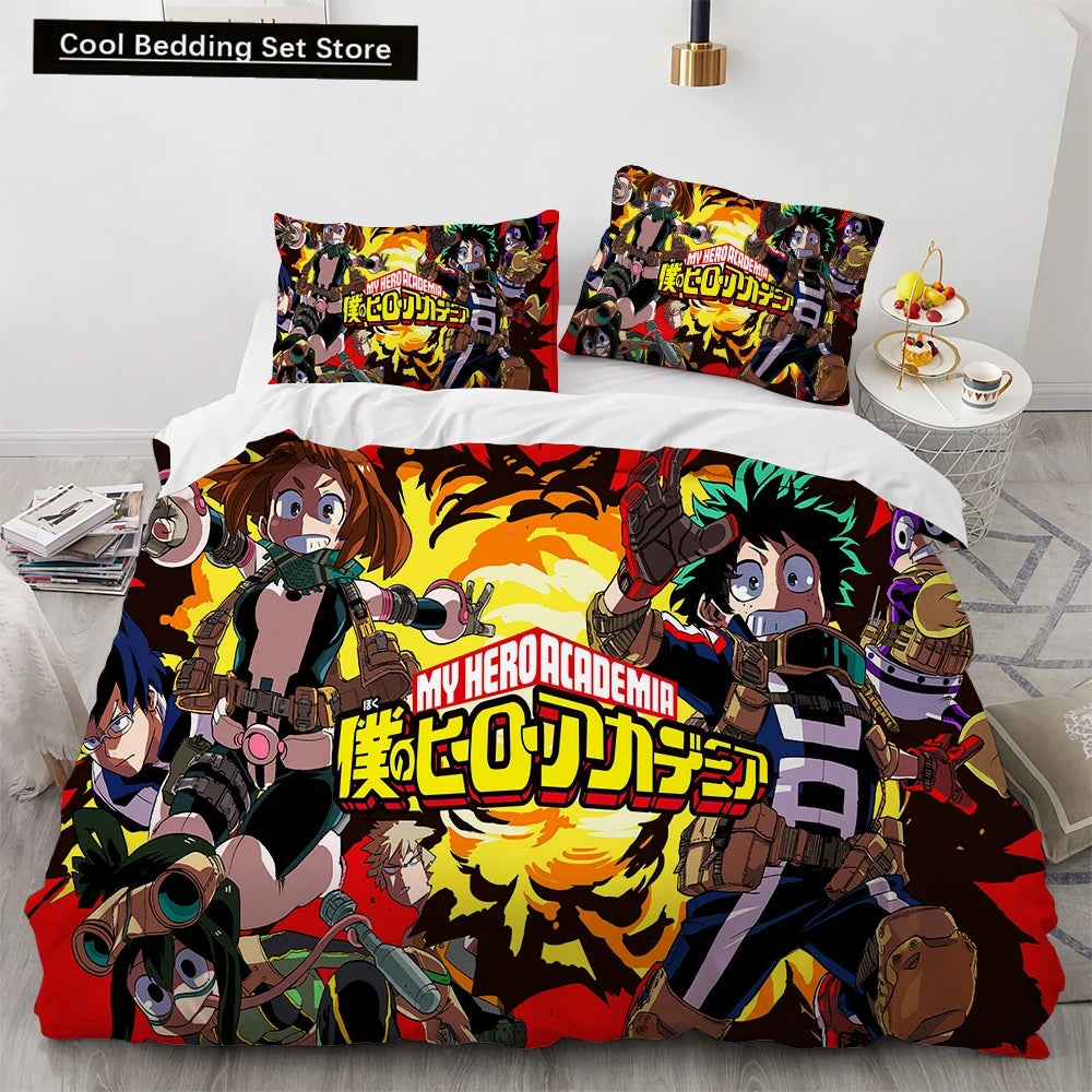 New Anime My Hero Academy Bedding Set Anime Characters Duvet Cover 3D Cartoon Polyester Quilt Cover Queen King Size Kids Boys Pi-Mart