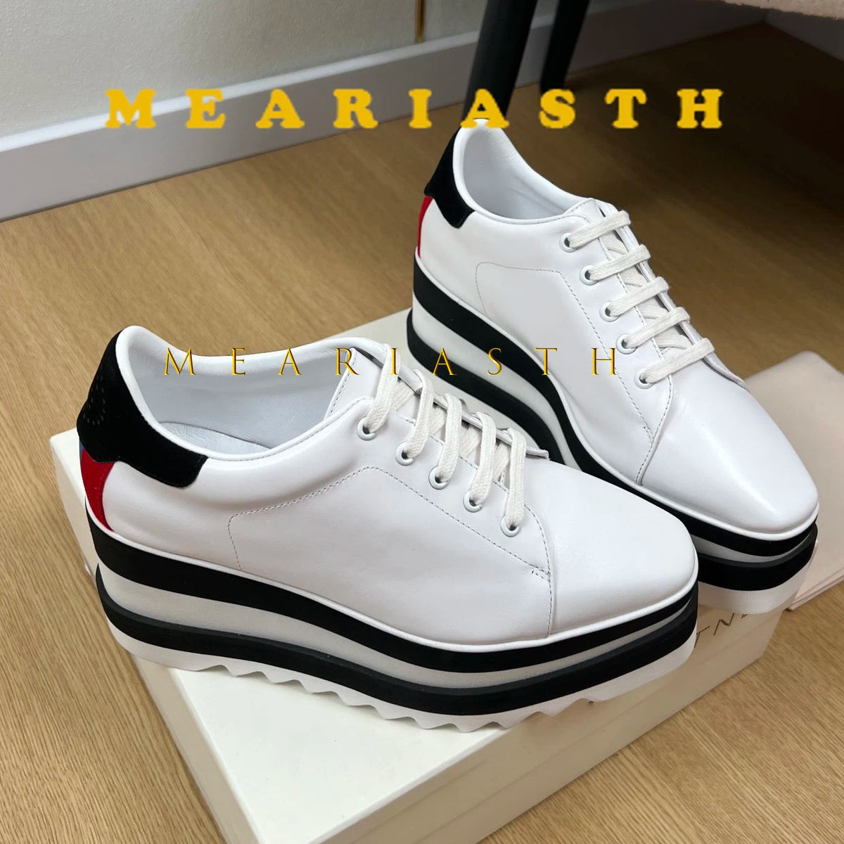 Women Walking Sneakers Autumn Lace-up High Platform Chunky Shoes Breathable Leather Shoes 8.5CM Winter Wedge Heels Casual Shoes Pi-Mart