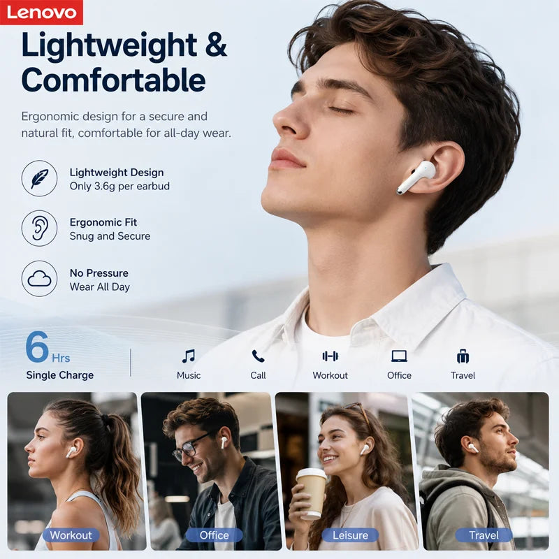 Lenovo LP40 Pro TWS Bluetooth 5.4 Wireless Headphones HiFi Stereo Earphones Gaming Sports Touch Control HD Call With Mic Earbuds Pi-Mart