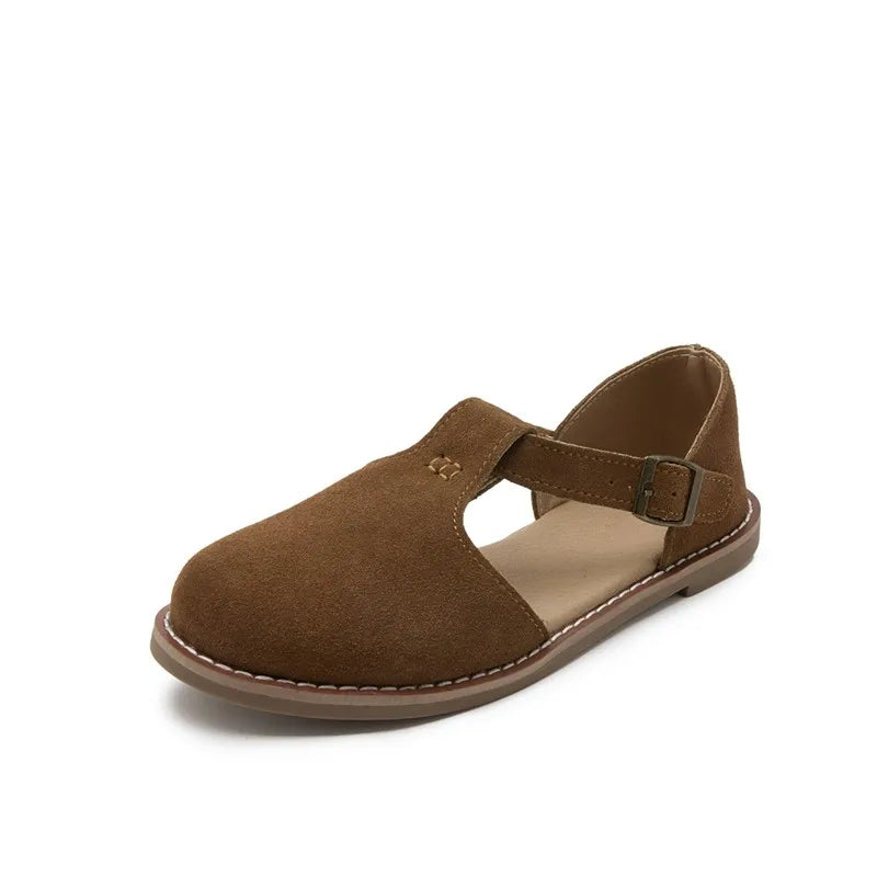 AIYUQI Flat-Soled Retro Frosted Genuine Leather Women's Sandals 2026 New Hollow Women's Shoes Roman Baotou Sandals for Women LadyShow.Store