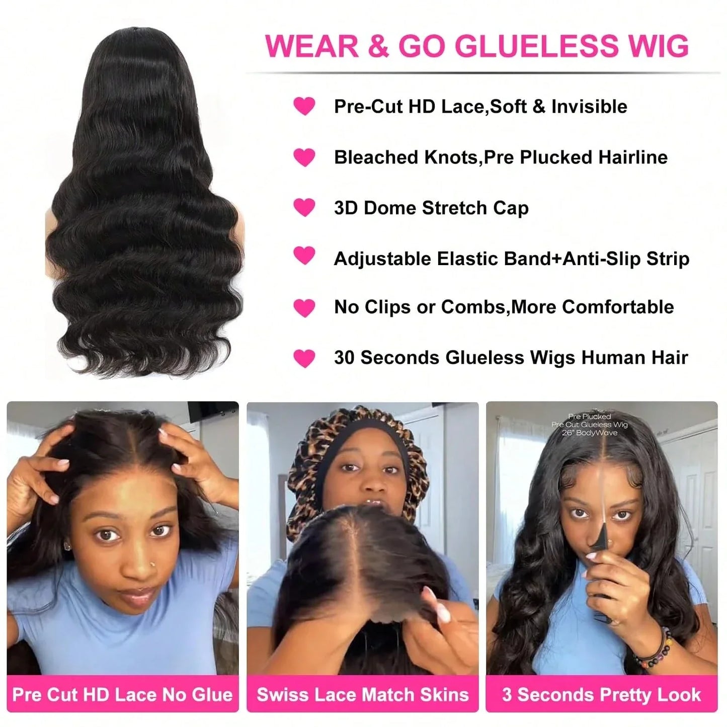13x4 HD Transparent Lace Front Wigs For Women 34 Inch Body Wave Human Hair Wig 250% Density Pre Plucked Lace Frontal Wig LadyShow.Store