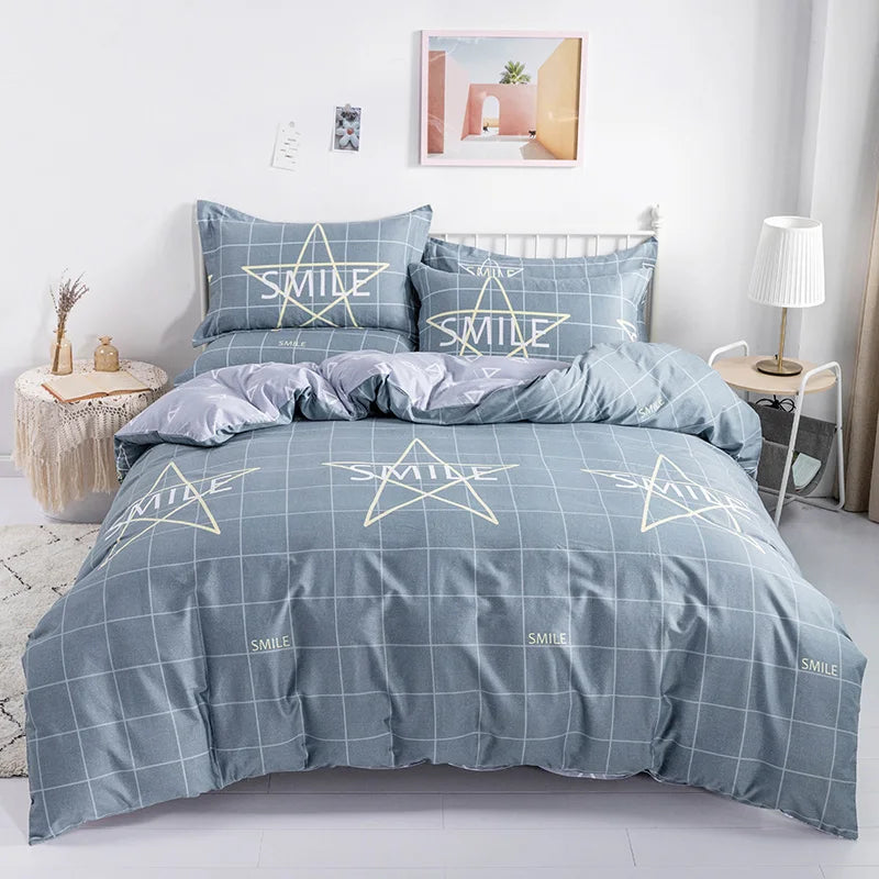 3PC 100% Cotton Duvet Cover Set Printing Bedding Set Cotton Soft Skin Friendly 1 Quilt Cover 2 Pillowcase Pi-Mart