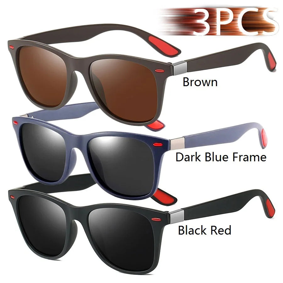 1-2-3PCS Fashion Vintage Square Unisex Driving Fishing Sunglasses Men Women Luxury Brand Designer Sun Glasses Anti-Glare Eyewear Pi-Mart