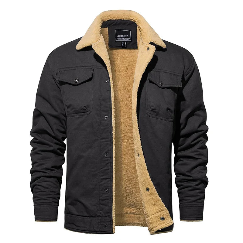 EKLENTSON Winter Fleece Hiking Jackets Men Thermal Windproof Coat Outdoor Thick Warm Cotton Cargo Work Jacket Travel Outerwear Pi-Mart