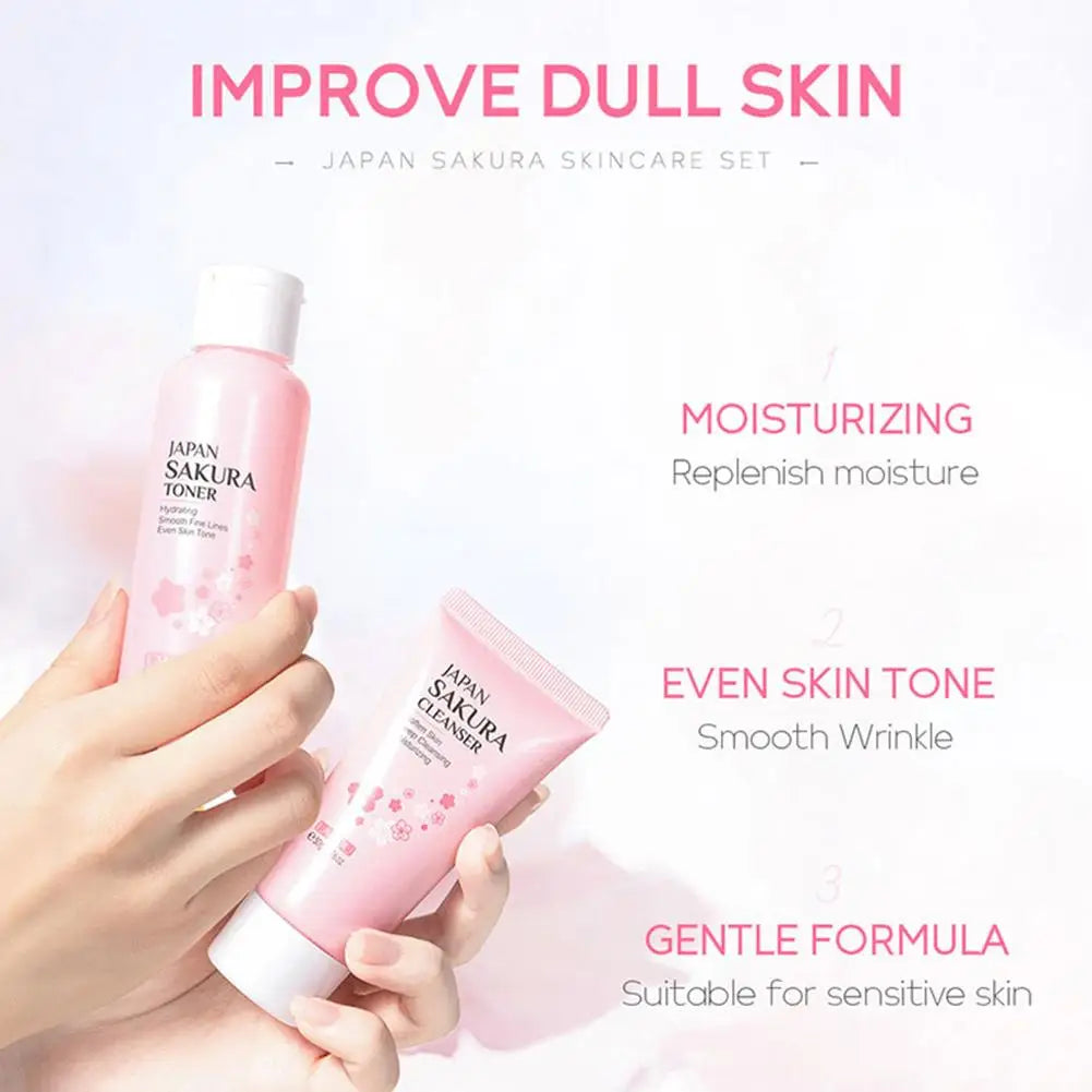 Sakura skin care sets with cleanser, serum, eye cream, facial cream, beauty products for women, travel skin care kit Tri Light Beauty